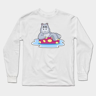 Hippo Swimming Boat Long Sleeve T-Shirt